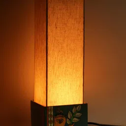 ExclusiveLane Blue Madhubani Hand-Painted Square Wooden Table Lamp with Shade-picture-39