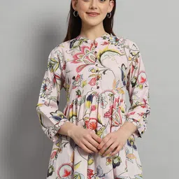 HANDICRAFT PALACE Floral Mandarin Collar Cotton Gathered or Pleated Empire Longline Top-picture-21