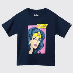The Souled Store Girls Navy Blue Wonder Woman Printed Cotton Oversized T-shirt-picture-37