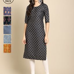 7Threads Women Multicoloured Pack of 6 Digital Printed Straight Kurtas-picture-7