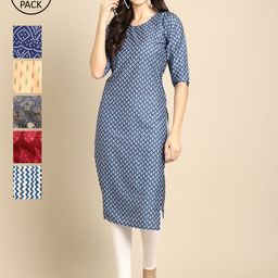 7threads 1 Stop Fashion Women Pack Of 6 Printed Crepe Straight Kurta-picture-21