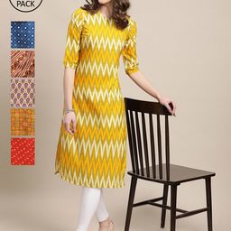 7threads 1 Stop Fashion Women Pack Of 6 Ethnic Motifs Printed Block Print Crepe Kurta-picture-19