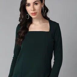 Roadster Sqaure Neck Long Sleeves Cut Out Tops-picture-13