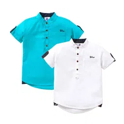 TONYBOY Boys Blue & White Pack Of 2 Premium Casual Shirt-image-34