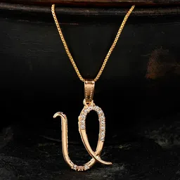 Silvermerc Designs Gold-Plated White CZ-Studded U-Shaped Contemporary Handcrafted Pendant With Chain-image-62