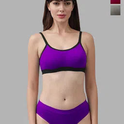 Aamarsh Pack Of 3 Cotton Mid-Rise Briefs & Non Padded Bra-picture-17