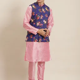 SOJANYA Men Pink Solid Regular Kurta with Churidar & Nehru Jacket-picture-42