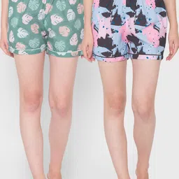 FashionRack Women Pack Of 2 Blue & Green Printed Lounge Shorts-picture-11