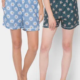 FashionRack Women Blue & Green 2 Printed Lounge Shorts-picture-10