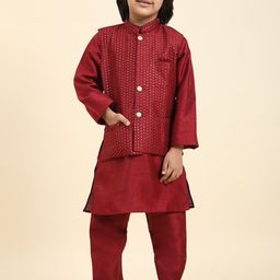 Pro-Ethic STYLE DEVELOPER Boys Jacquard Weave Pure Silk Kurta & Pyjamas With Nehru jacket-picture-38