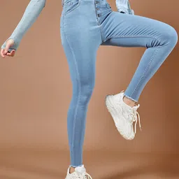 DOLCE CRUDO Women Blue Mid Rise Skinny Fit High-Rise Light Fade Stretchable Jeans-image-3