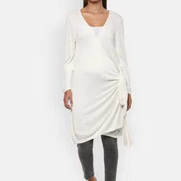 Van Heusen Woman White Solid Longline Sweater With Tie-Up-picture-10