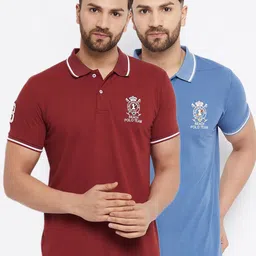 THE MILLION CLUB Men Blue & Maroon Set Of 2 Polo Collar T-shirt-picture-34