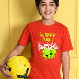 NUSYL Boys Red Typography Printed   T-shirt image 1