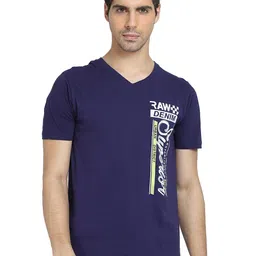 DYCA Men Navy Blue Typography Printed V-Neck T-shirt-picture-32
