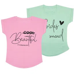 BAESD Girls Pack Of 2 Typography Printed Cotton T-shirt-picture-25