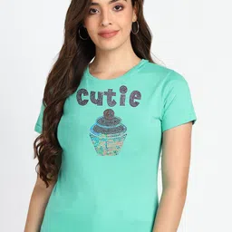 shashvi Women Sea Green Embellished Typography Printed T-shirt-picture-37