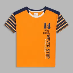 Blue Giraffe Boys Orange & Black Brand Logo Printed Pure Cotton T-shirt-picture-30