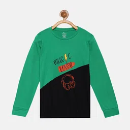 KiddoPanti Girls Green & Black Printed T-shirt-image-40