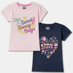 R&B Girls Pack of 2 Round Neck Short Sleeves Graphic Printed Cotton T-shirt-picture-32