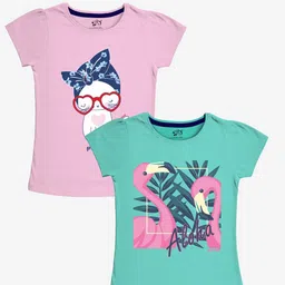 x2o Girls Set-2 Green& Pink Printed T-shirt-picture-18