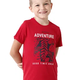 KATE & OSCAR Boys Red Printed Raw Edge T-shirt-image-88