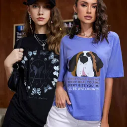 Christy World Women Pack of 2 Printed Oversized Cotton T-shirts-picture-39