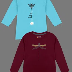 HELLCAT Girls Maroon & Blue 2 Printed Bio Finish T-shirt-image-55