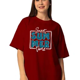 STATUS MANTRA Women Typography Printed Bio Finish Applique T-shirt image 1