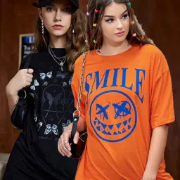 Christy World Women Pack of 2 Printed Oversized Cotton T-shirts-picture-32