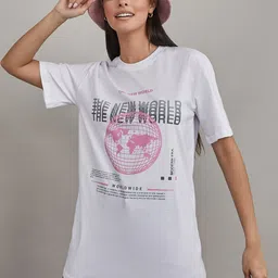 Styli The New World Globe Graphic Print Oversized T-shirt-picture-17