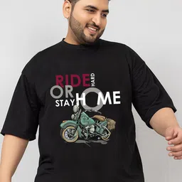 CHKOKKO Biker Printed Drop-Shoulder Sleeves Oversized Cotton Casual T-shirt-picture-19