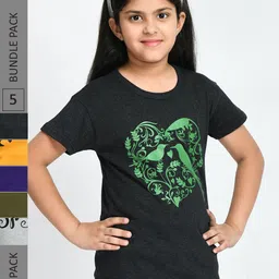 BAESD Girls Pack Of 5 Graphic Printed Cotton T-Shirt-picture-35
