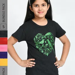 BAESD Girls Pack Of 5 Graphic Printed Cotton T-shirts-picture-33