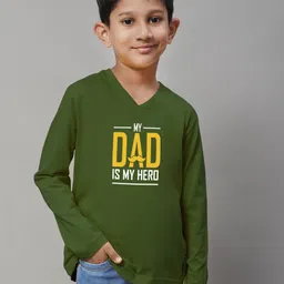 Friskers Boys Olive Green Typography Printed V-Neck Applique T-shirt-picture-24