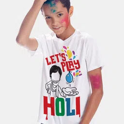 BONKIDS Boys White & Red Holi Graphic Printed Cotton T-shirt-image-84
