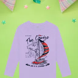 NUSYL Boys Purple Printed V-Neck Applique T-shirt-image-29