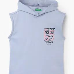 United Colors of Benetton Boys Hooded Sleeveless Printed Pure Cotton T-shirt image 1