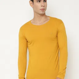 CHKOKKO Men Mustard Yellow Solid Cotton T-shirt-picture-24