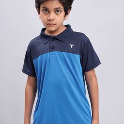 Technosport Boys Colourblocked Polo Collar Antimicrobial Slim Fit Sports T-shirt-picture-33