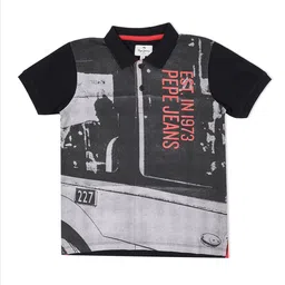 Pepe Jeans Boys Black & Grey Typography Printed Cotton Polo Collar T-shirt-picture-31