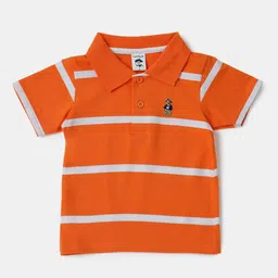 Hopscotch Boys Orange & White Striped Polo Collar T-shirt-picture-25