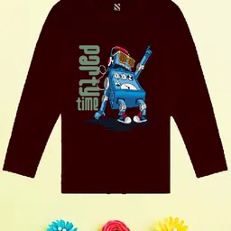 NUSYL Boys Maroon Printed Mandarin Collar Applique T-shirt-picture-41