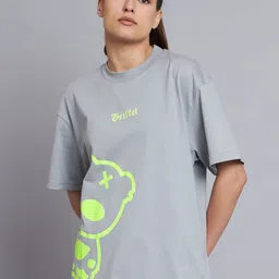 GRIFFEL Graphic Printed Drop-Shoulder Sleeves Cotton Oversized T-shirt image 1