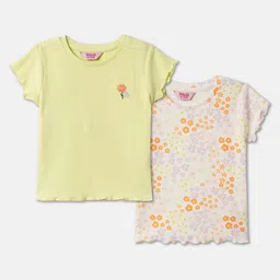 R&B Girls Pack Of 2 Floral Printed Round Neck Regular Sleeves Cotton T-shirt image 1