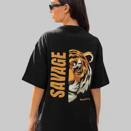 Slenor Typography Printed Drop-Shoulder Sleeves Oversized Cotton T-shirt-image-53