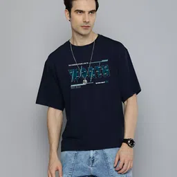 r.code by the roadster life co. The Roadster Lifestyle Co.Men Graphic Printed Round Neck Cotton Oversized T-Shirt-picture-23