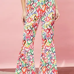 Berrylush White Women High-Rise Printed Relaxed Straight Leg Parallel Trousers-image-22