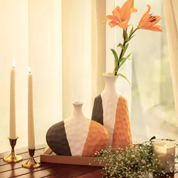 Glimpse Homes Grey & Yellow 2 Pieces Ceramic Flower Vase Set-picture-10