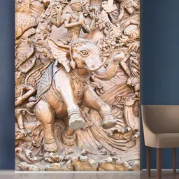 999Store Beige Elephant and Sitting Lord Mural Self-Adhesive Wallpaper-picture-14